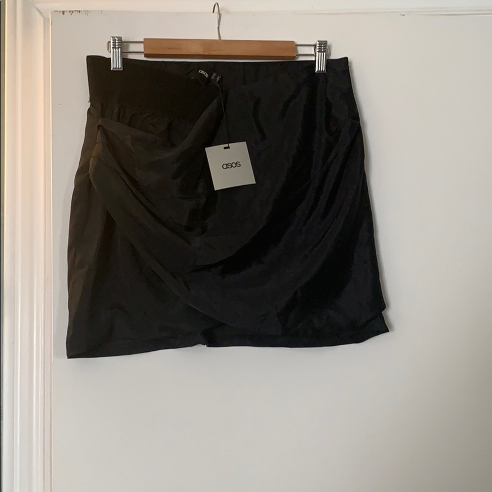 Black Surplice Mini Skirt